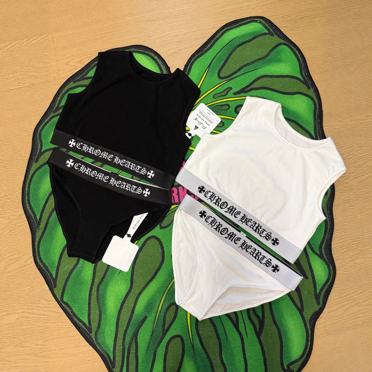 Chrome Hearts Yoga Sportswear Cross-Patterned Sanskrit Ribbon Slim Waist Vest and Shorts Set