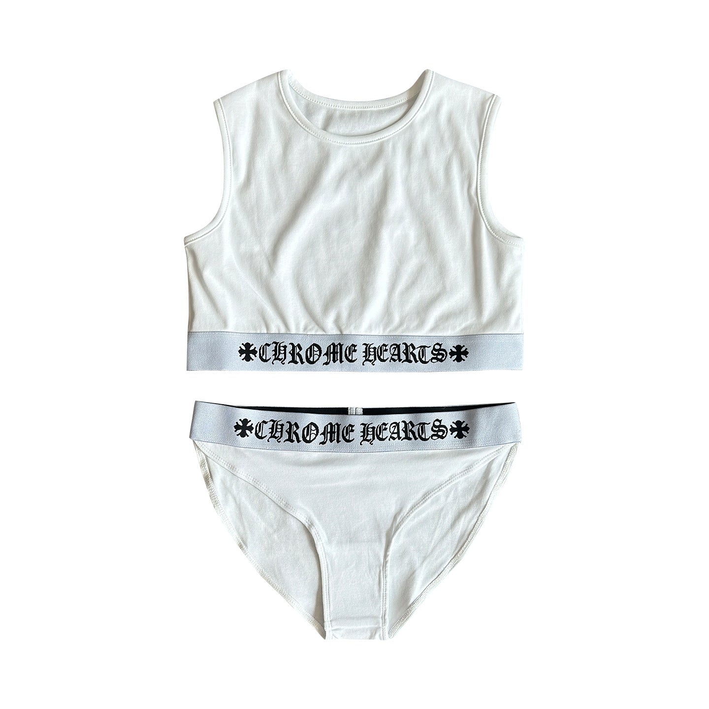 Chrome Hearts Yoga Sportswear Cross-Patterned Sanskrit Ribbon Slim Waist Vest and Shorts Set