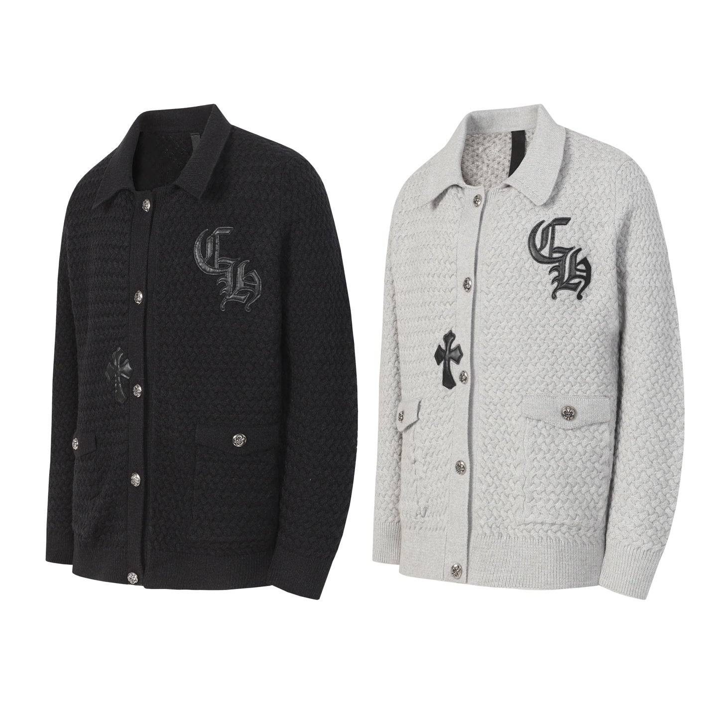 Chrome Hearts Gothic Cross Knit Cardigan - Black Grey Streetwear Jacket 904