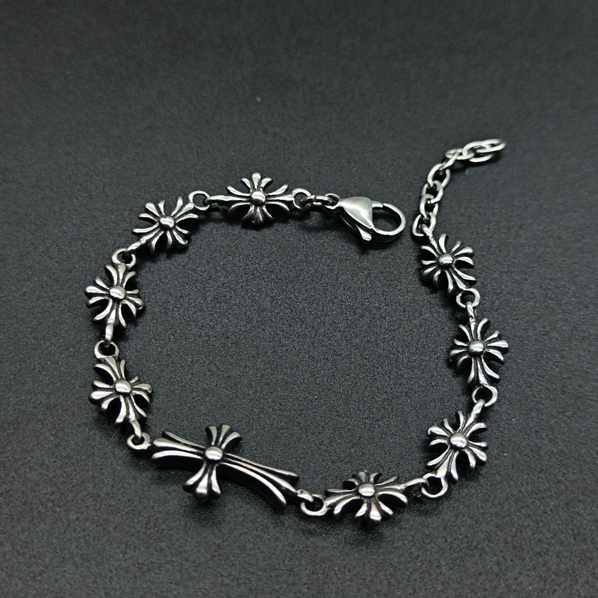 Chrome Hearts 925 Sterling silver cross flower skull splicing bracelet
