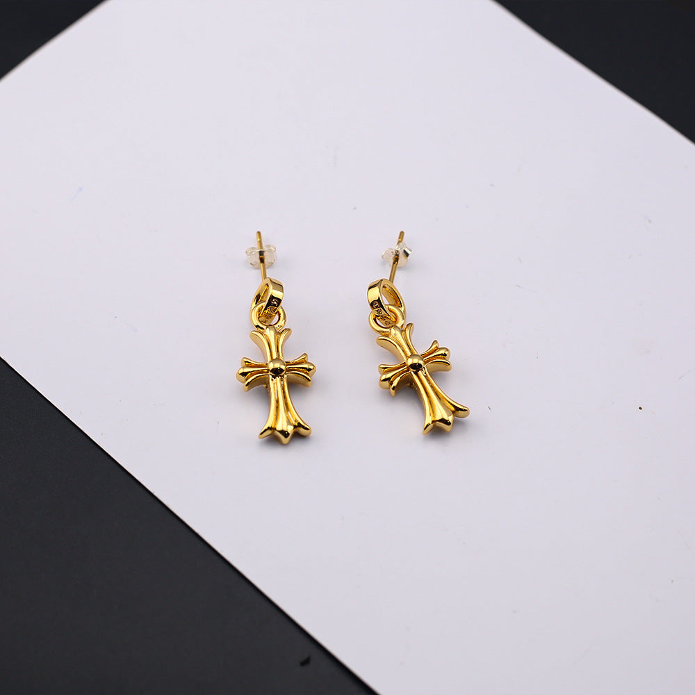Chrome Hearts 24k gold cross diamond earrings