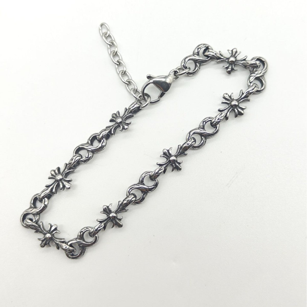 Chrome Hearts 925 Silver Tiny E CH Cross Bracelet