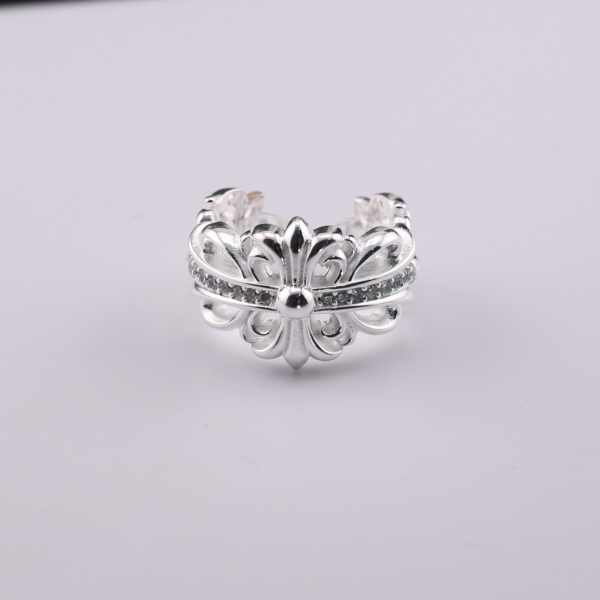 chrome hearts multi-color cross open sterling silver ring