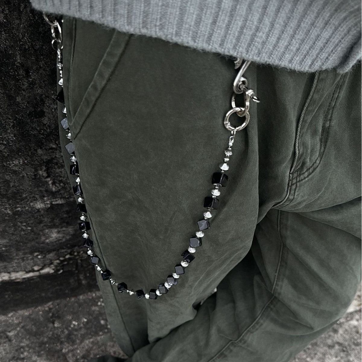 Chrome Hearts Black smudged dark style pure handmade design trouser chain
