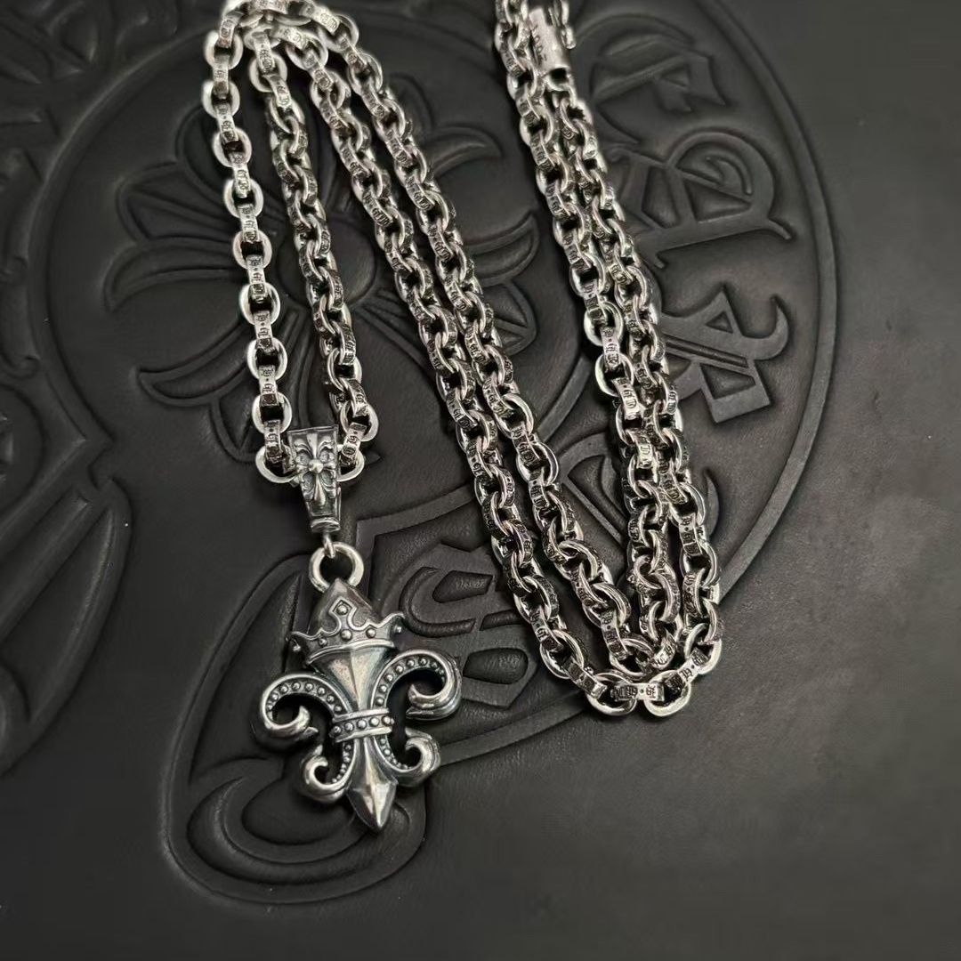 Chrome Hearts 925 silver big anchor crown letter necklace